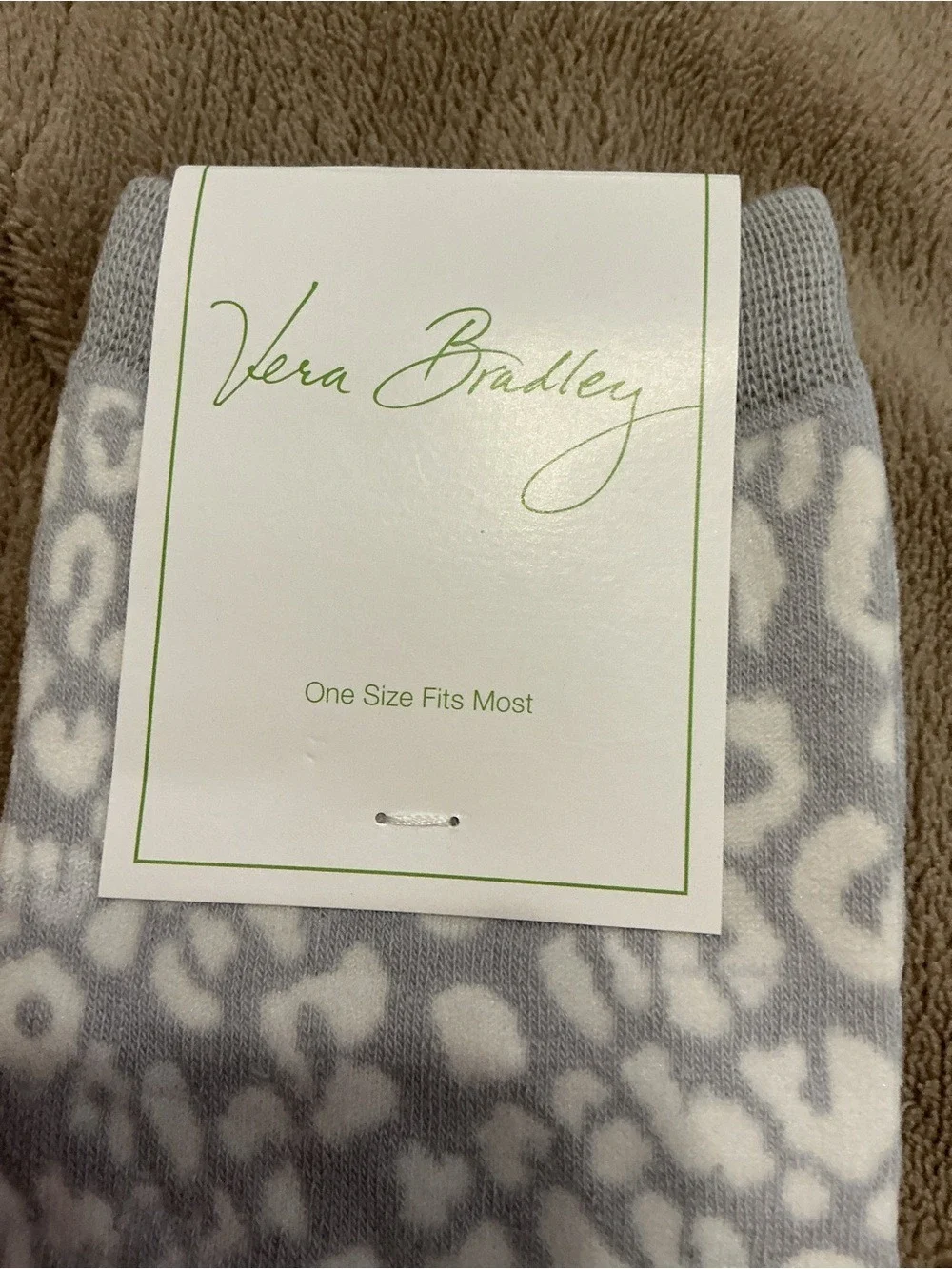 Vera Bradley Foxy Socks Camocat Gray One Size Fits Most Animal Print Crew Socks